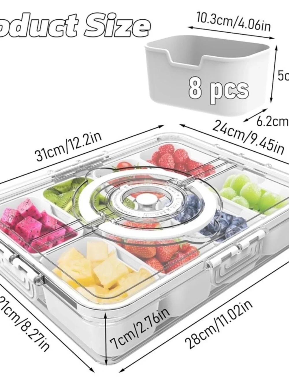 NEW - Divided Serving Tray with Lid and Handle,Time Recording 8 Compartments